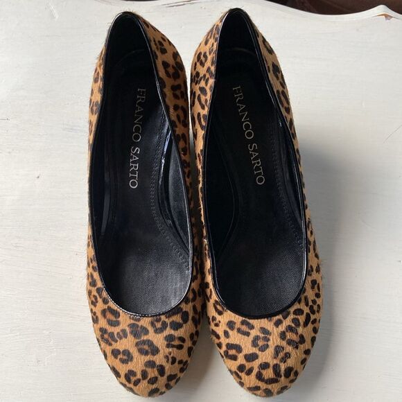 Franco Sarto Slip On Leopard Animal Print Calf Hair Wedge Size 7M - Picture 5 of 11
